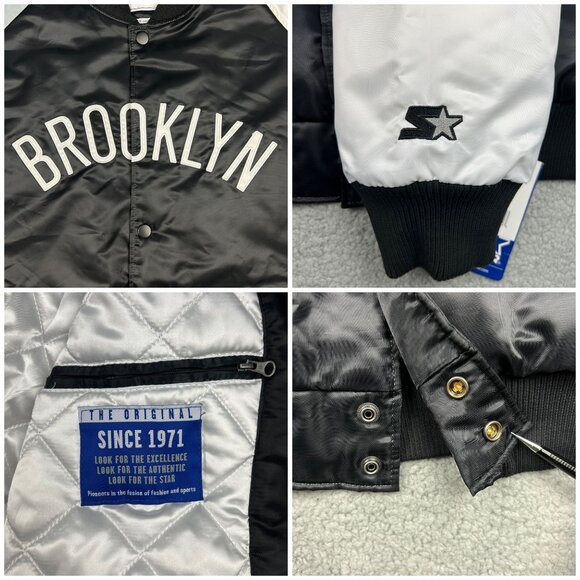 Brooklyn Nets Varsity Jacket Mens 3XL XXXL Black Satin Snap Starter G-III NBA - Picture 8 of 11